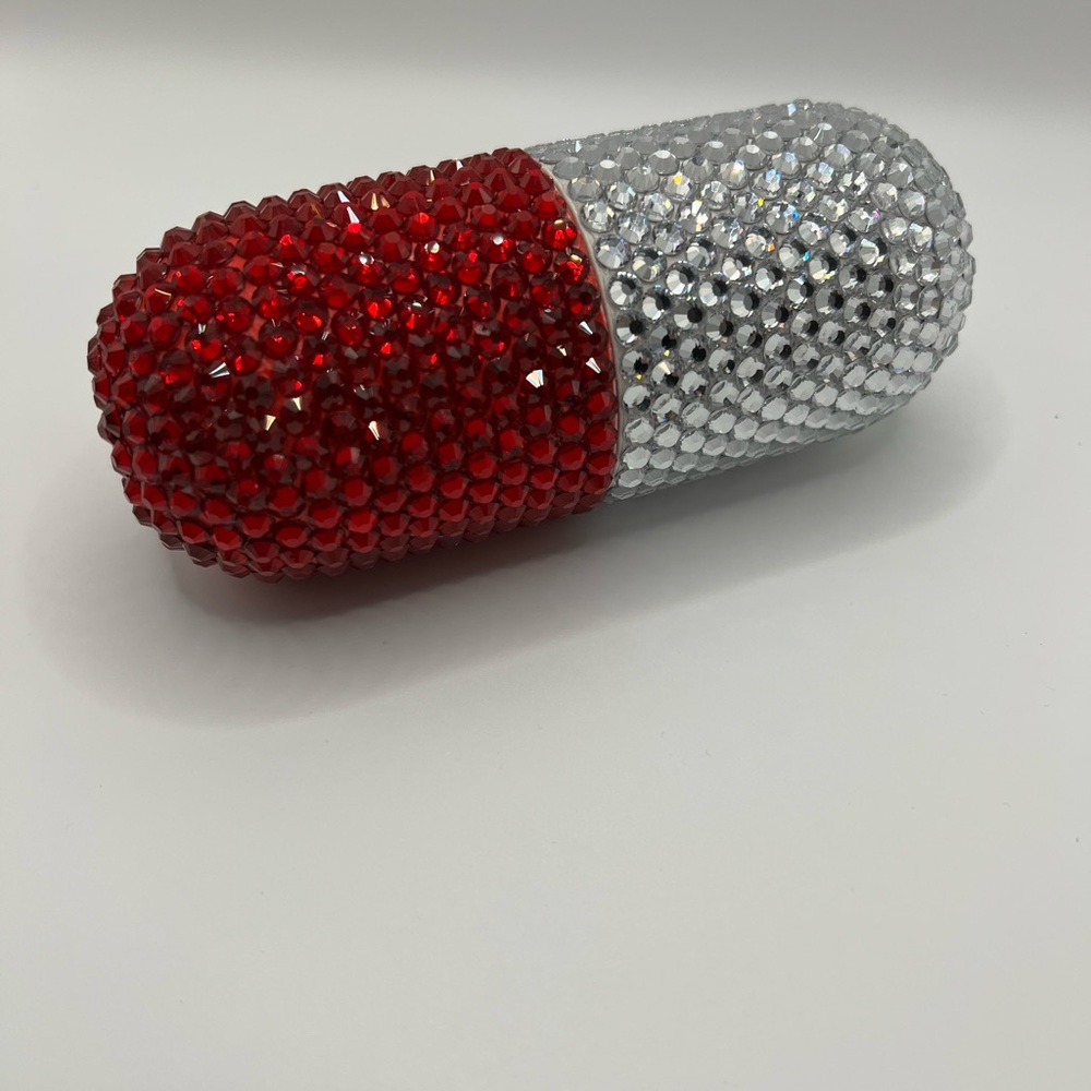 Crystal Red and Silver Rhinestone Pill Medication Organizer
